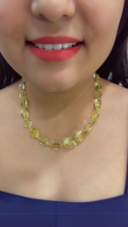Natural Lemon Quartz Fancy Gemstone Beads Necklace Jewelry