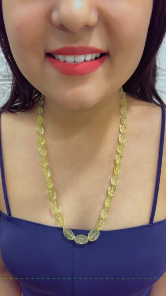 Natural Lemon Carving Gemstone Beads Necklace Jewelry
