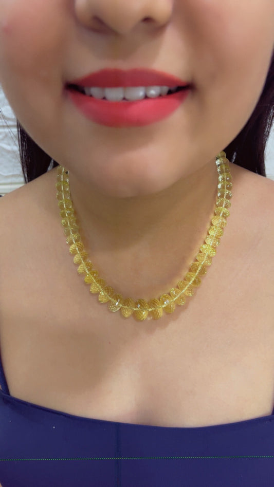 Natural Lemon Quartz Gemstone Beads Necklace Jewelry