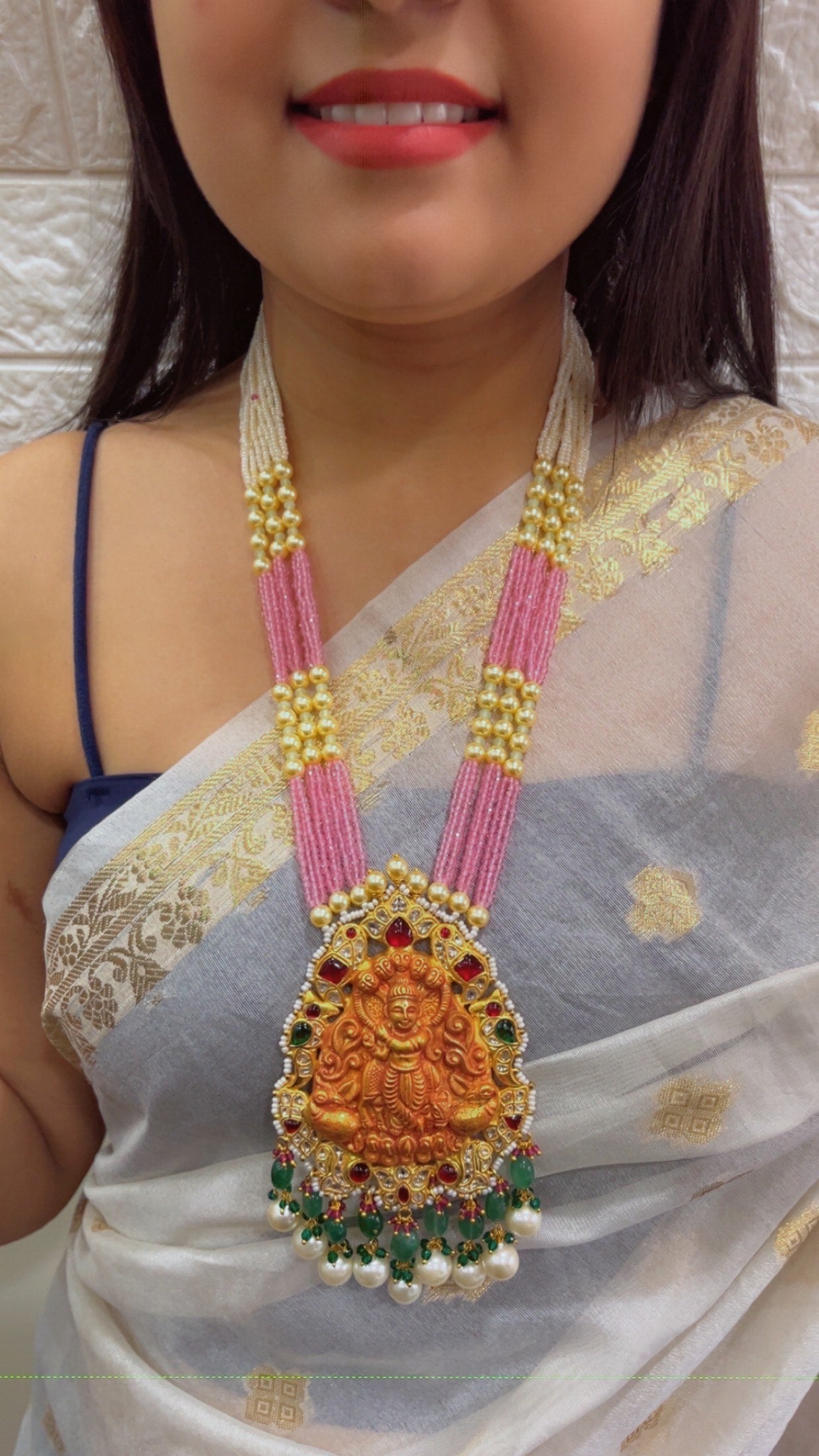 22K Gold Hallmarked Diamond Polki Krishna ji Necklace Jewelry