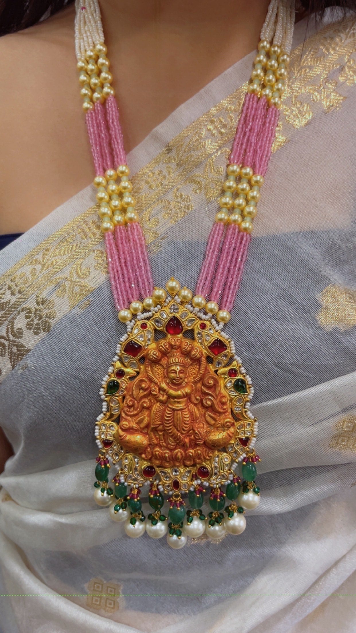 22K Gold Hallmarked Diamond Polki Krishna ji Necklace Jewelry