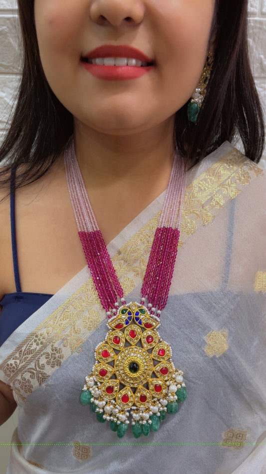 22K Gold Hallmarked Diamond Polki Peacock Necklace Jewelry