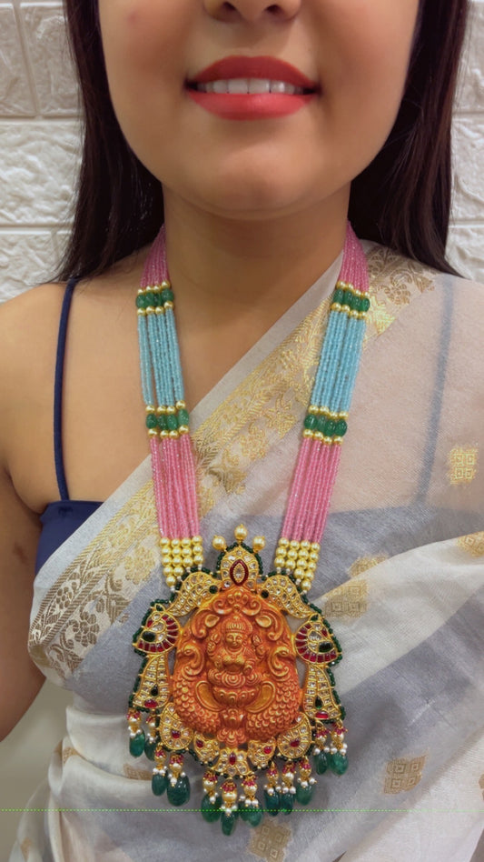 22K Gold Hallmarked Diamond Polki Lakshmi ji Necklace Jewelry