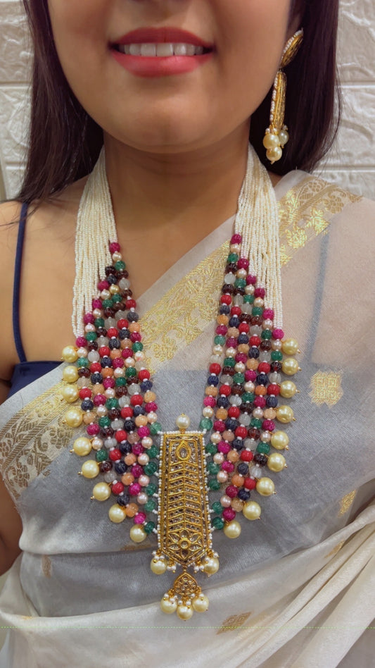 22K Gold Hallmarked Diamond Polki Navratan Necklace Jewelry