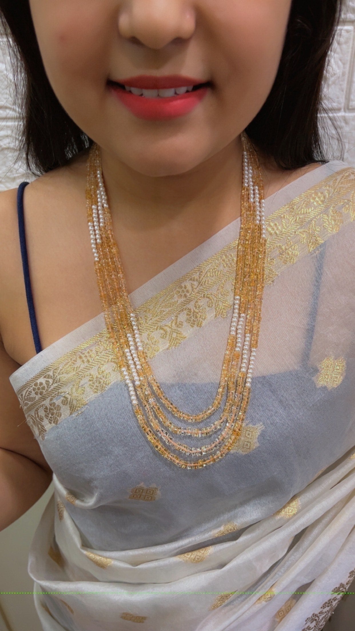 Natural Citrine & Pearl Gemstone Beads Necklace Jewelry