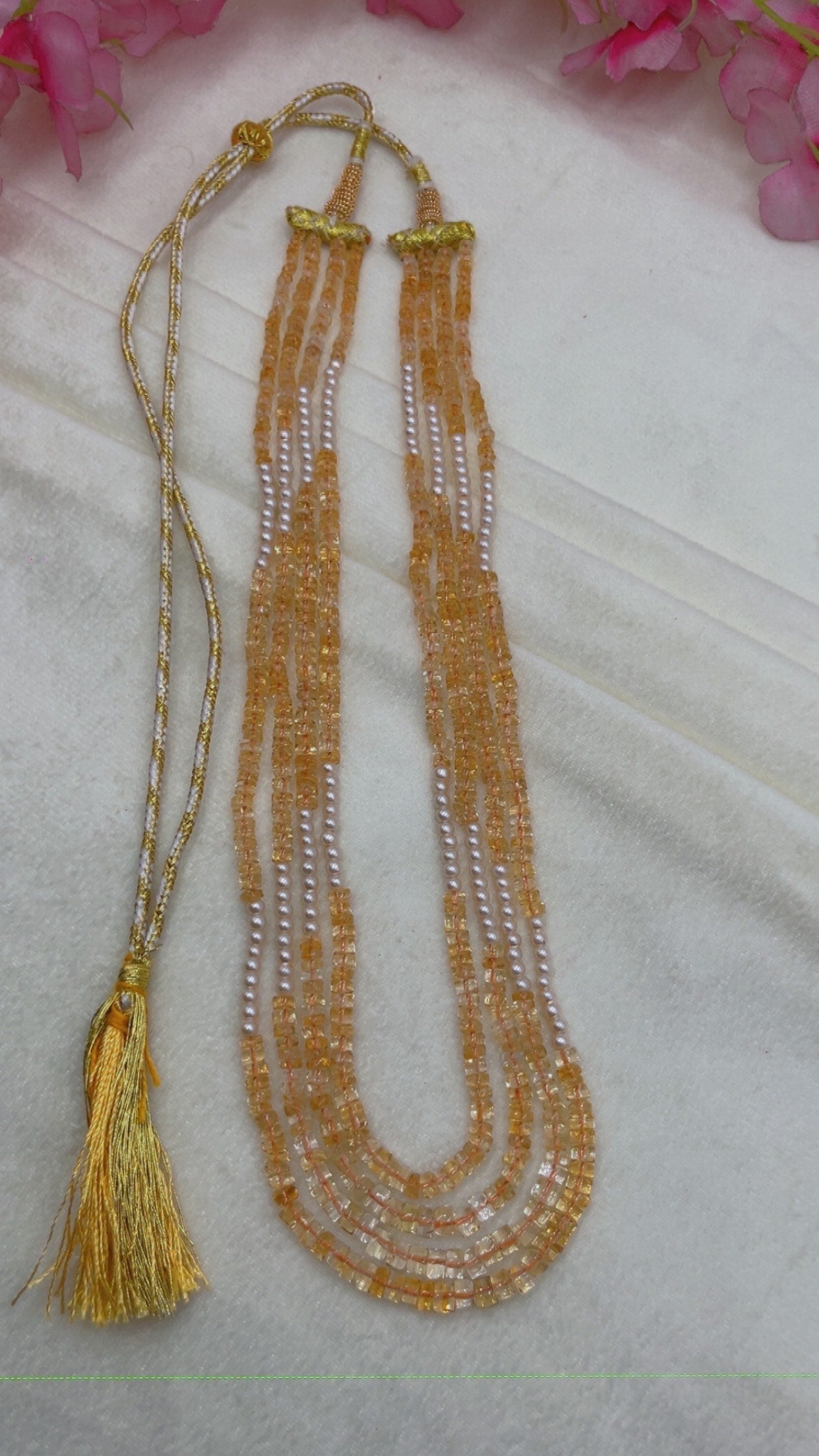 Natural Citrine & Pearl Gemstone Beads Necklace Jewelry