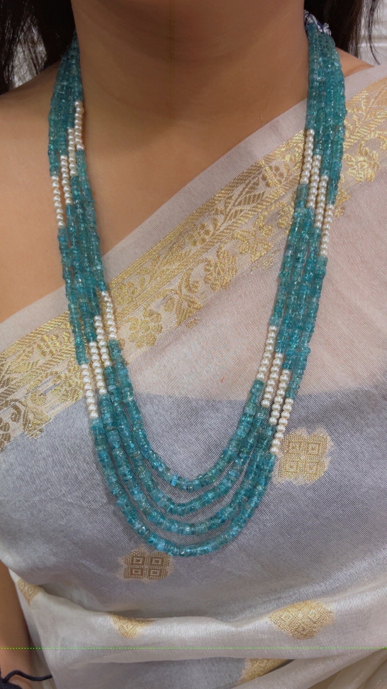Natural Sky Apatite & Pearl Gemstone Beads Necklace Jewelry QC1