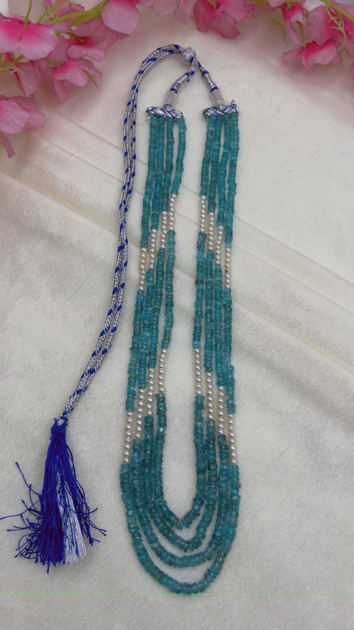 Natural Sky Apatite & Pearl Gemstone Beads Necklace Jewelry QC1