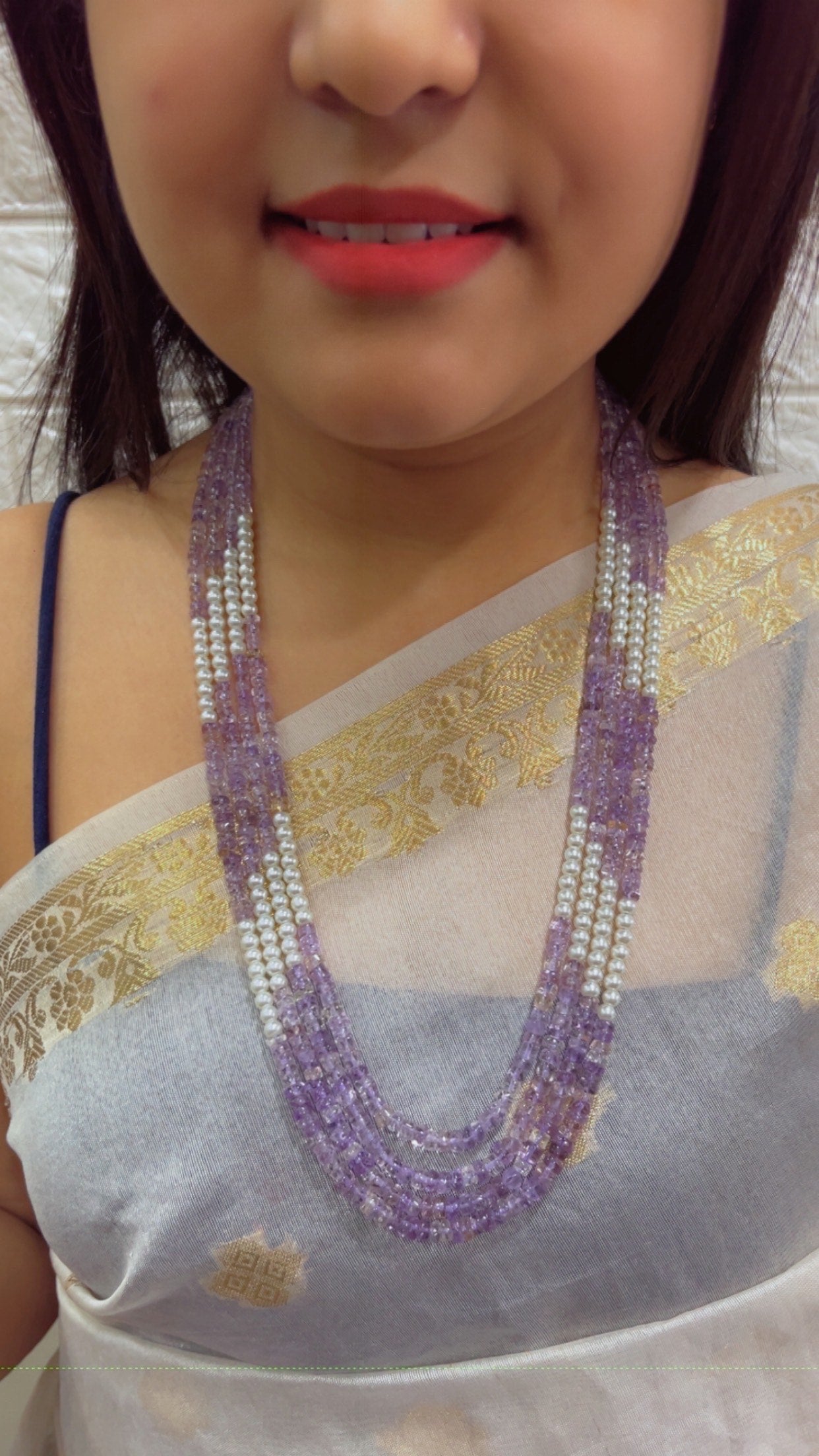 Natural Ametrine & Pearl Gemstone Beads Necklace Jewelry