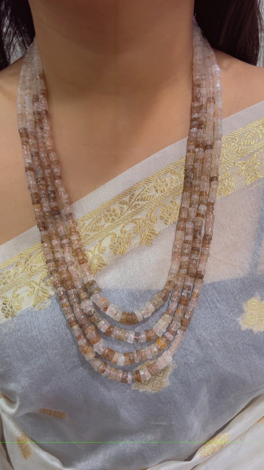 Natural Sunstone & Peach Moonstone Gemstone Beads Necklace Jewelry