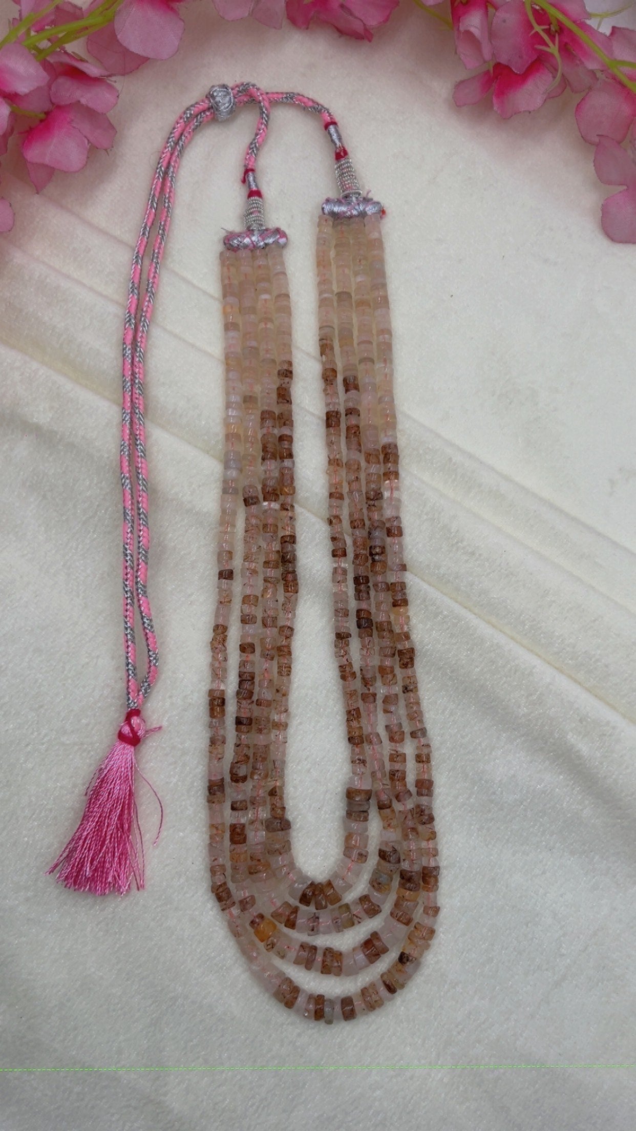 Natural Sunstone & Peach Moonstone Gemstone Beads Necklace Jewelry