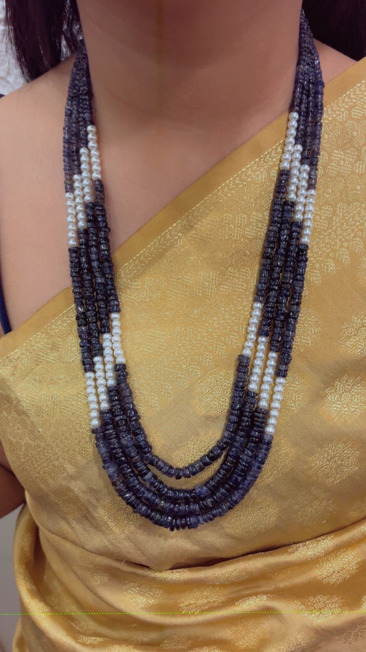 Natural Iolite & Pearl Gemstone Beads Necklace Jewelry QCMORE