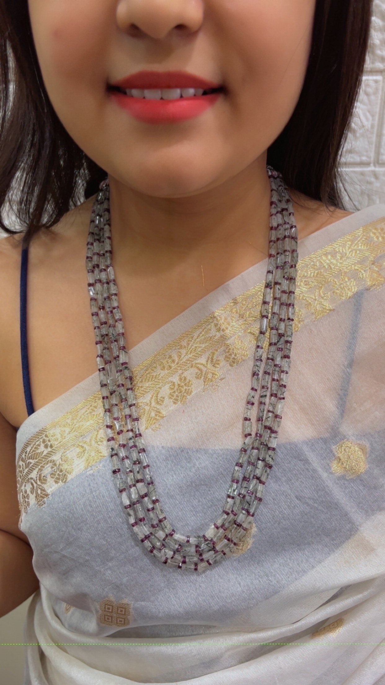 Natural Black Rutile & Garnet Gemstone Beads Necklace Jewelry