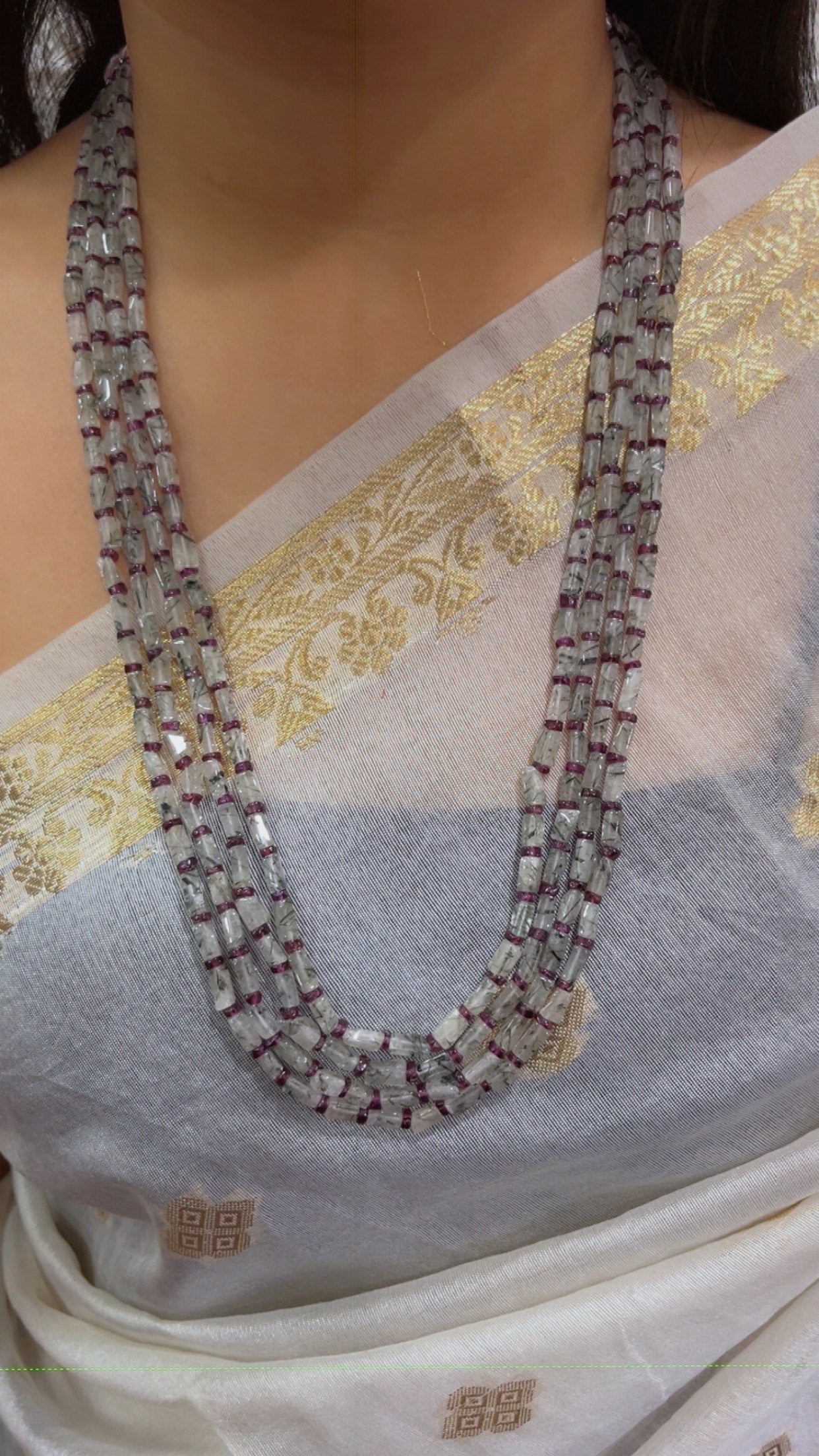 Natural Black Rutile & Garnet Gemstone Beads Necklace Jewelry