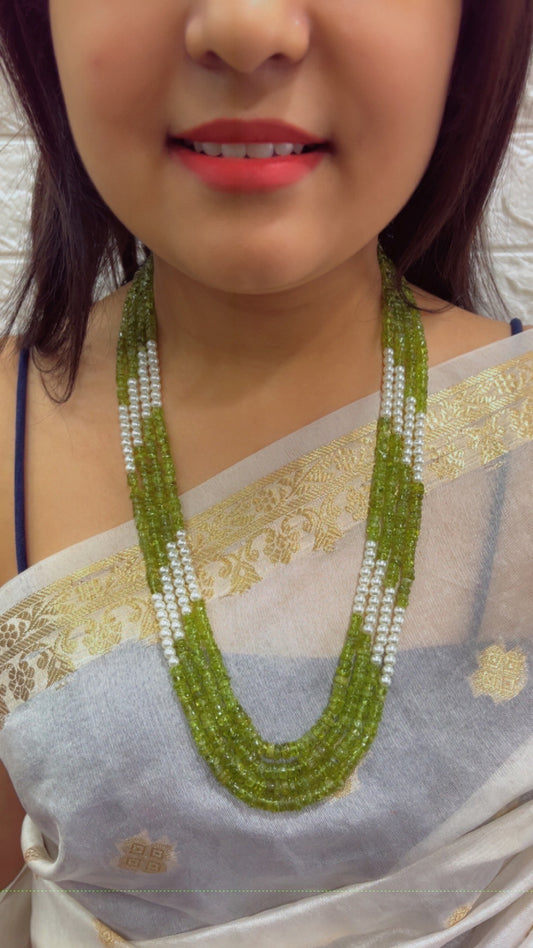 Natural Peridot & Pearl Gemstone Beads Necklace Jewelry QC1