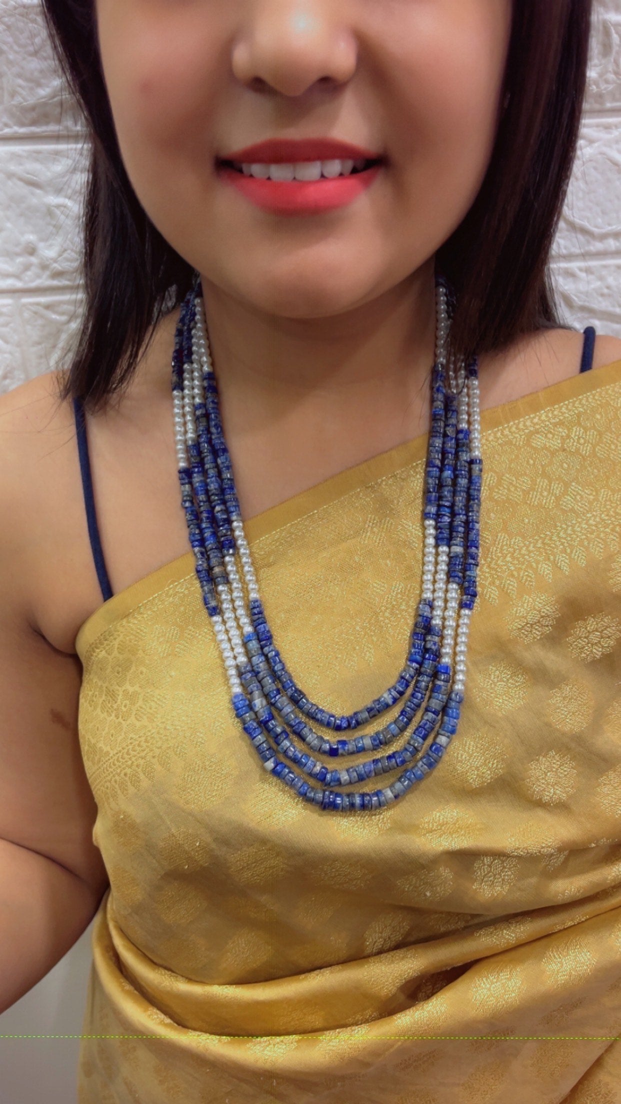 Natural Lapis Lazulli & Pearl Gemstone Beads Necklace Jewelry