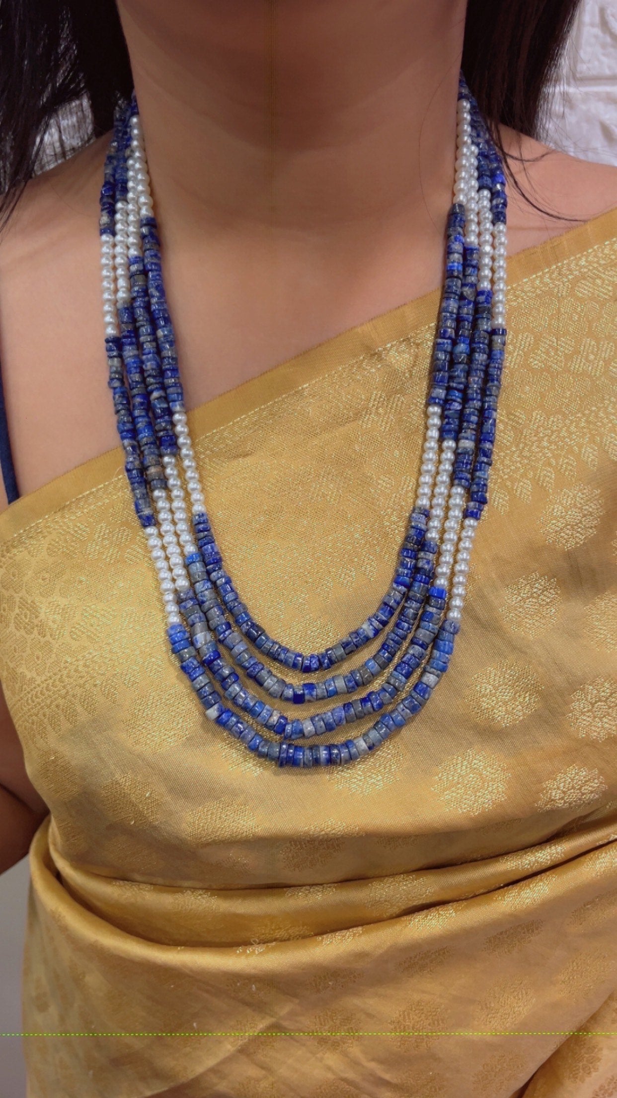 Natural Lapis Lazulli & Pearl Gemstone Beads Necklace Jewelry