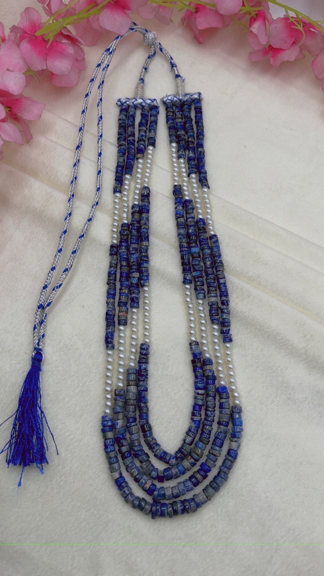 Natural Lapis Lazulli & Pearl Gemstone Beads Necklace Jewelry