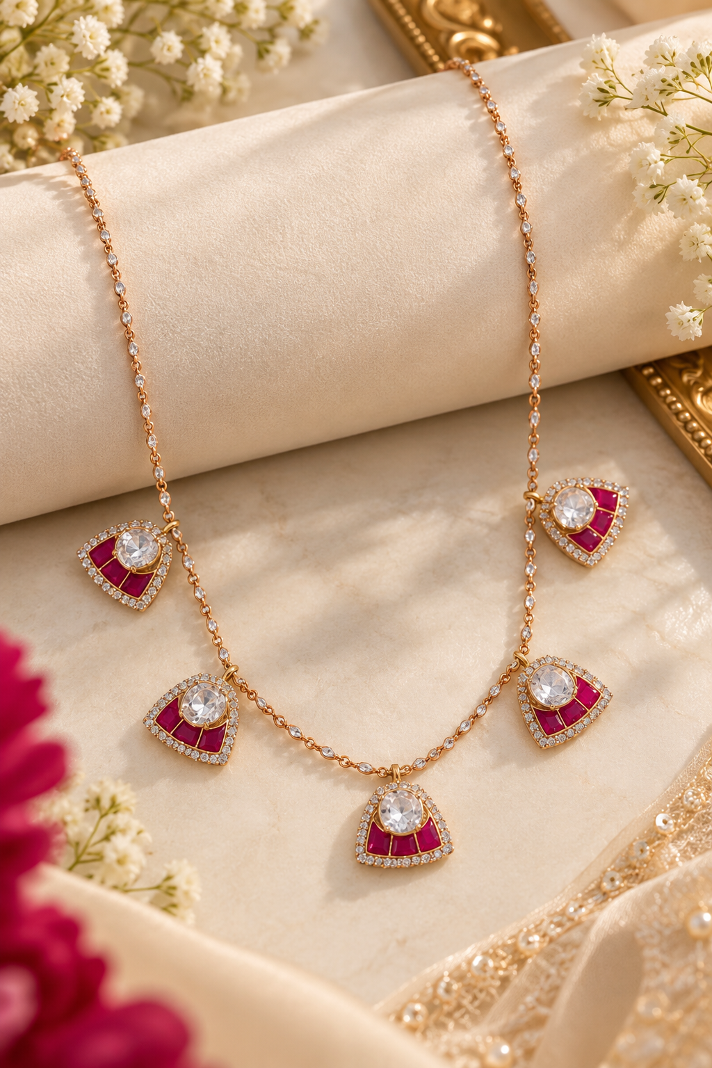 Designer 14 Karat Gold Ruby Polki  Necklace Jewelry