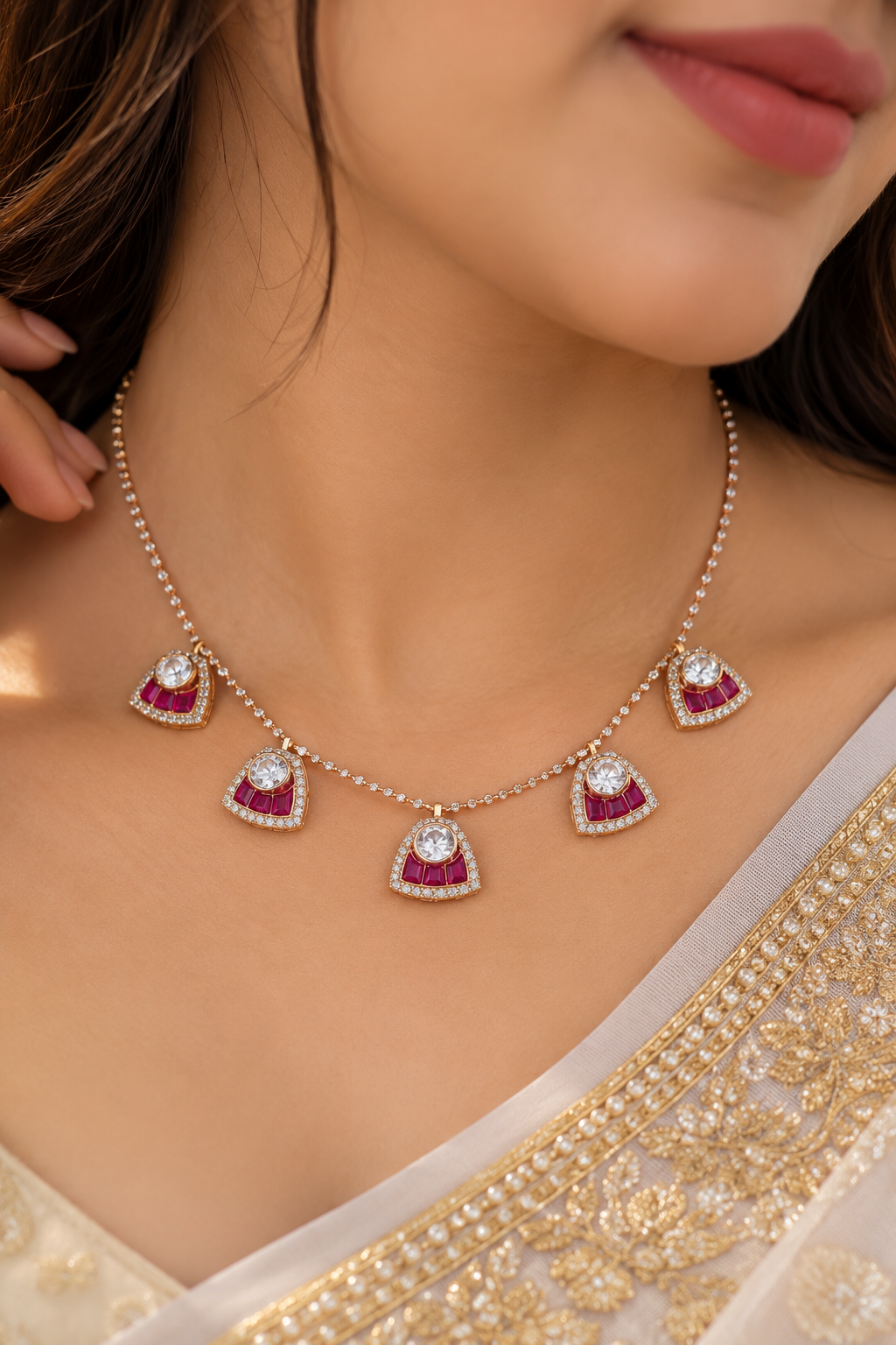 Designer 14 Karat Gold Ruby Polki  Necklace Jewelry
