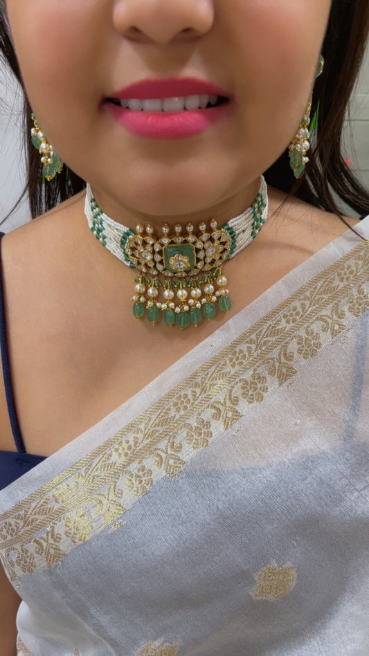 18K Gold Hallmarked Diamond Polki Necklace Jewelry