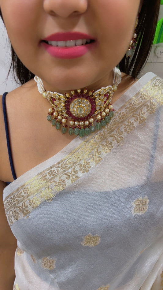 18K Gold Hallmarked Diamond Polki Necklace Jewelry