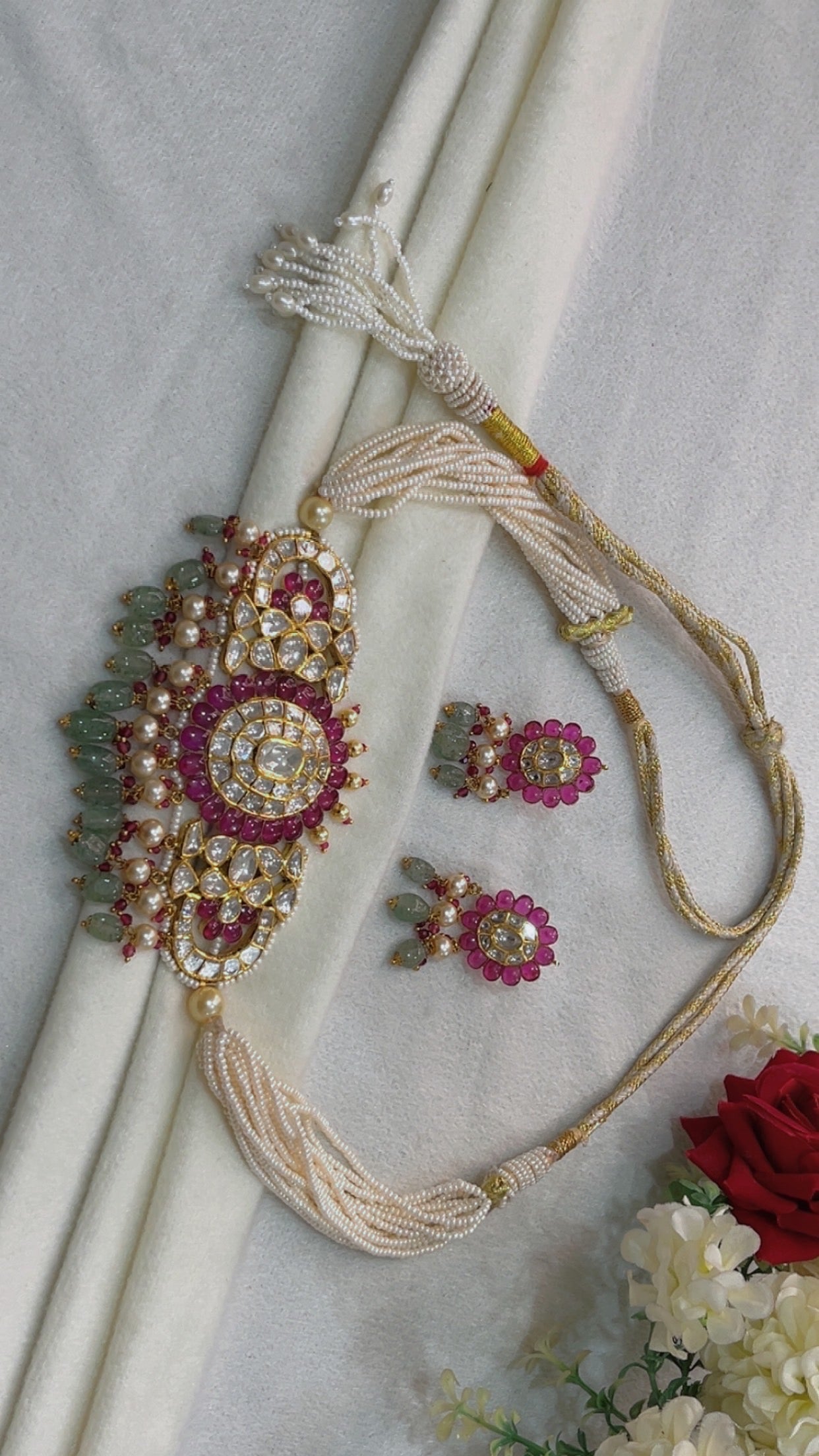 18K Gold Hallmarked Diamond Polki Necklace Jewelry
