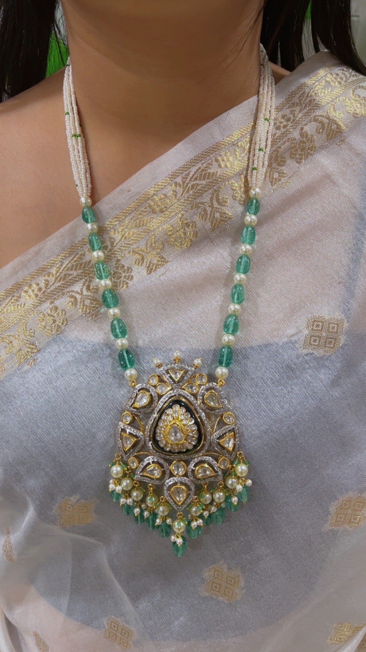 14K Gold Hallmarked Diamond Polki Necklace Jewelry