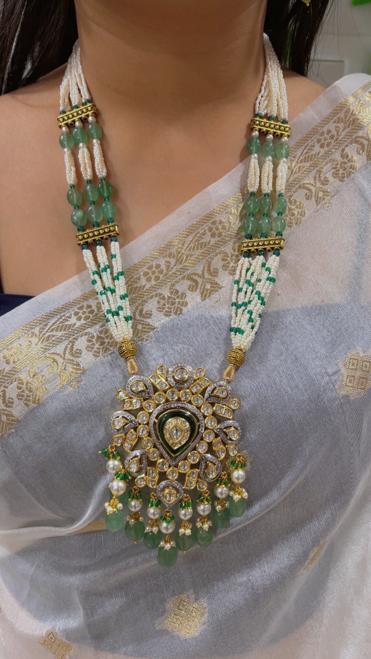 14K Gold Hallmarked Diamond Polki Necklace Jewelry