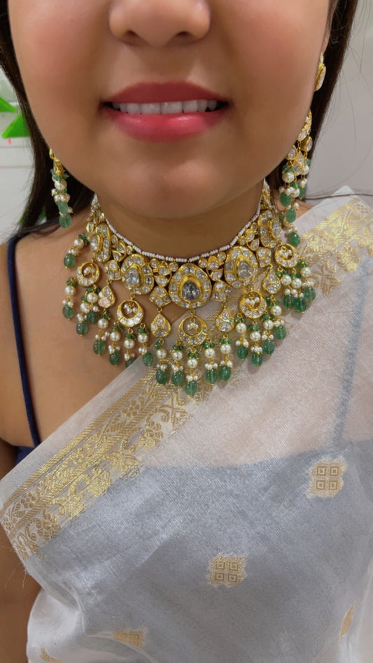 18K Gold Hallmarked Diamond Polki Necklace Jewelry