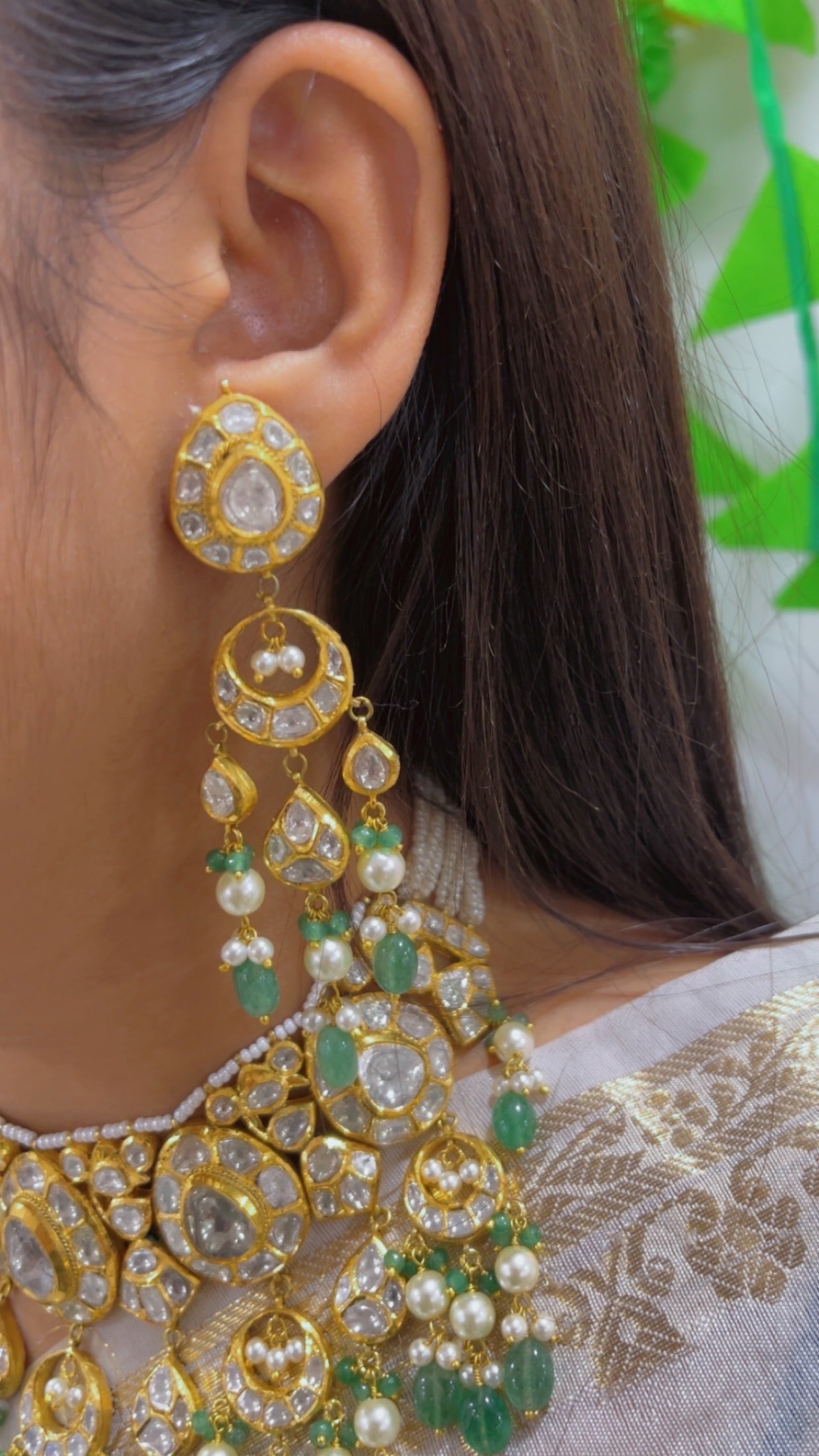 18K Gold Hallmarked Diamond Polki Necklace Jewelry