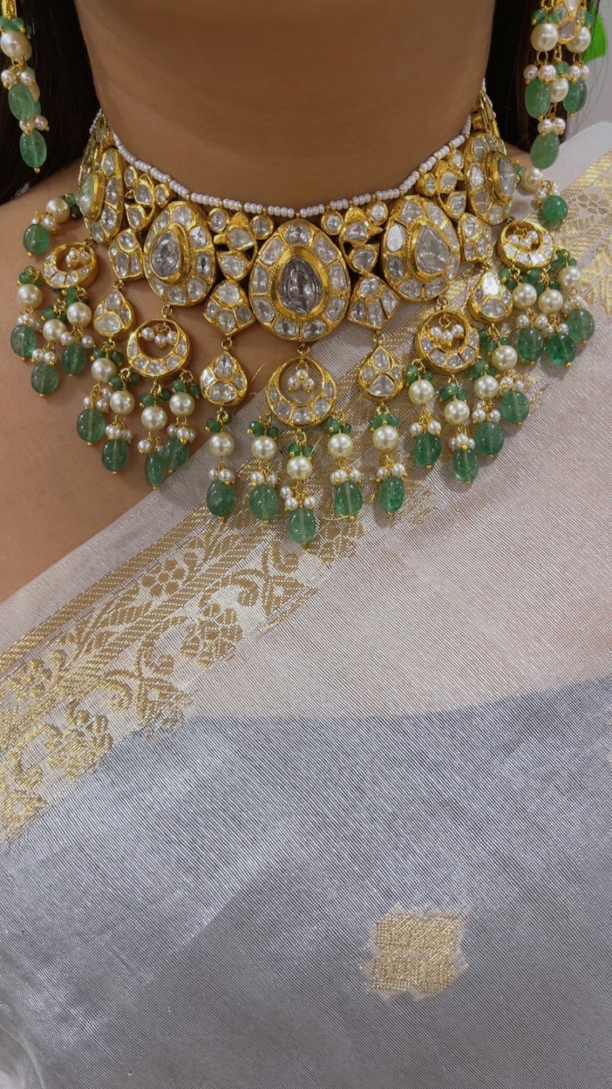 18K Gold Hallmarked Diamond Polki Necklace Jewelry