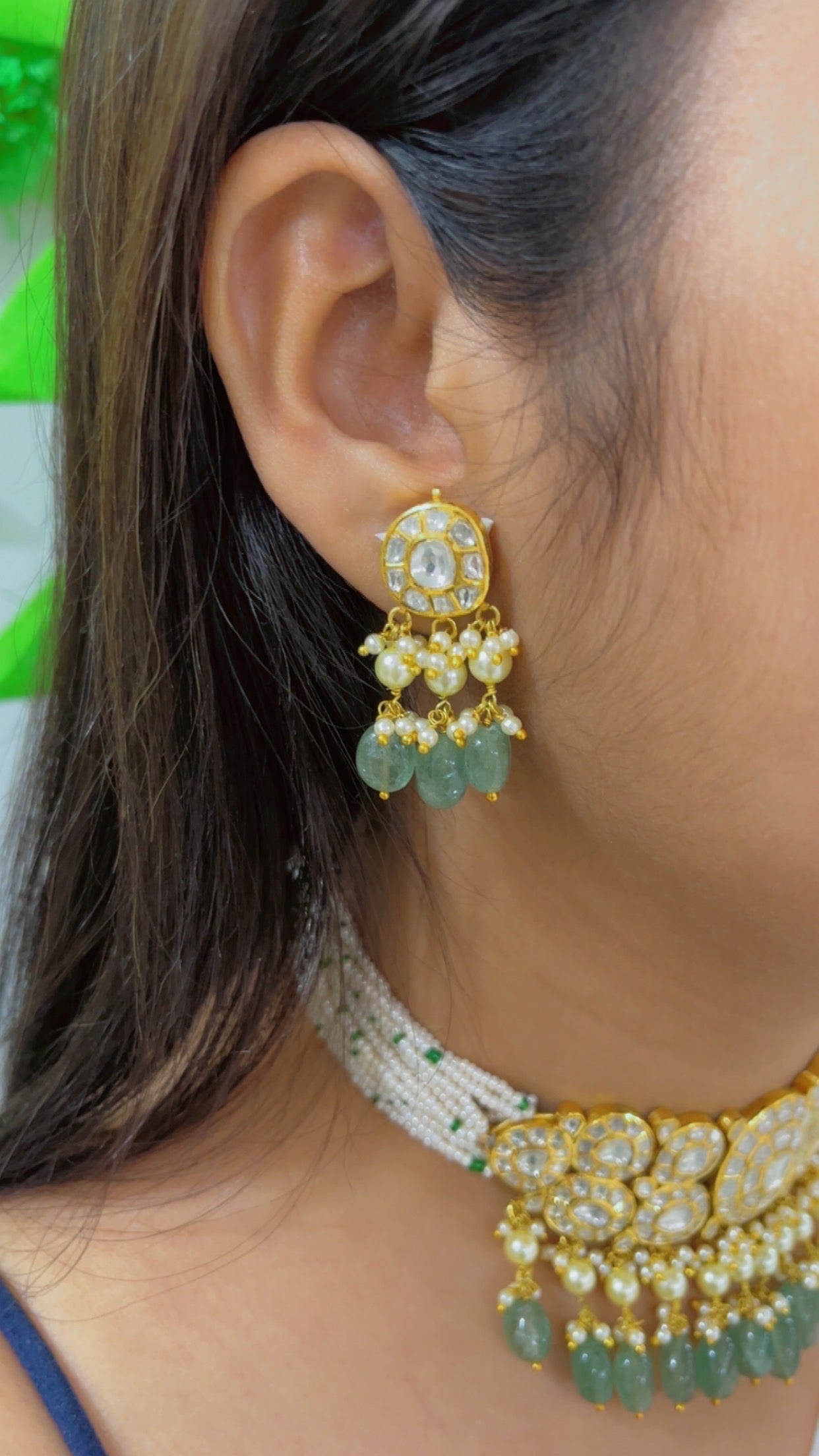 18K Gold Hallmarked Diamond Polki Necklace Jewelry