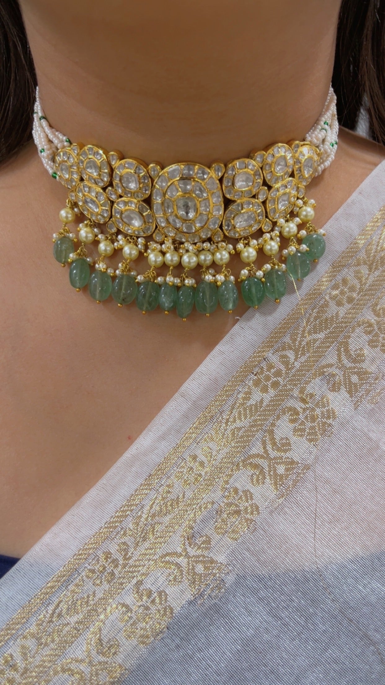 18K Gold Hallmarked Diamond Polki Necklace Jewelry