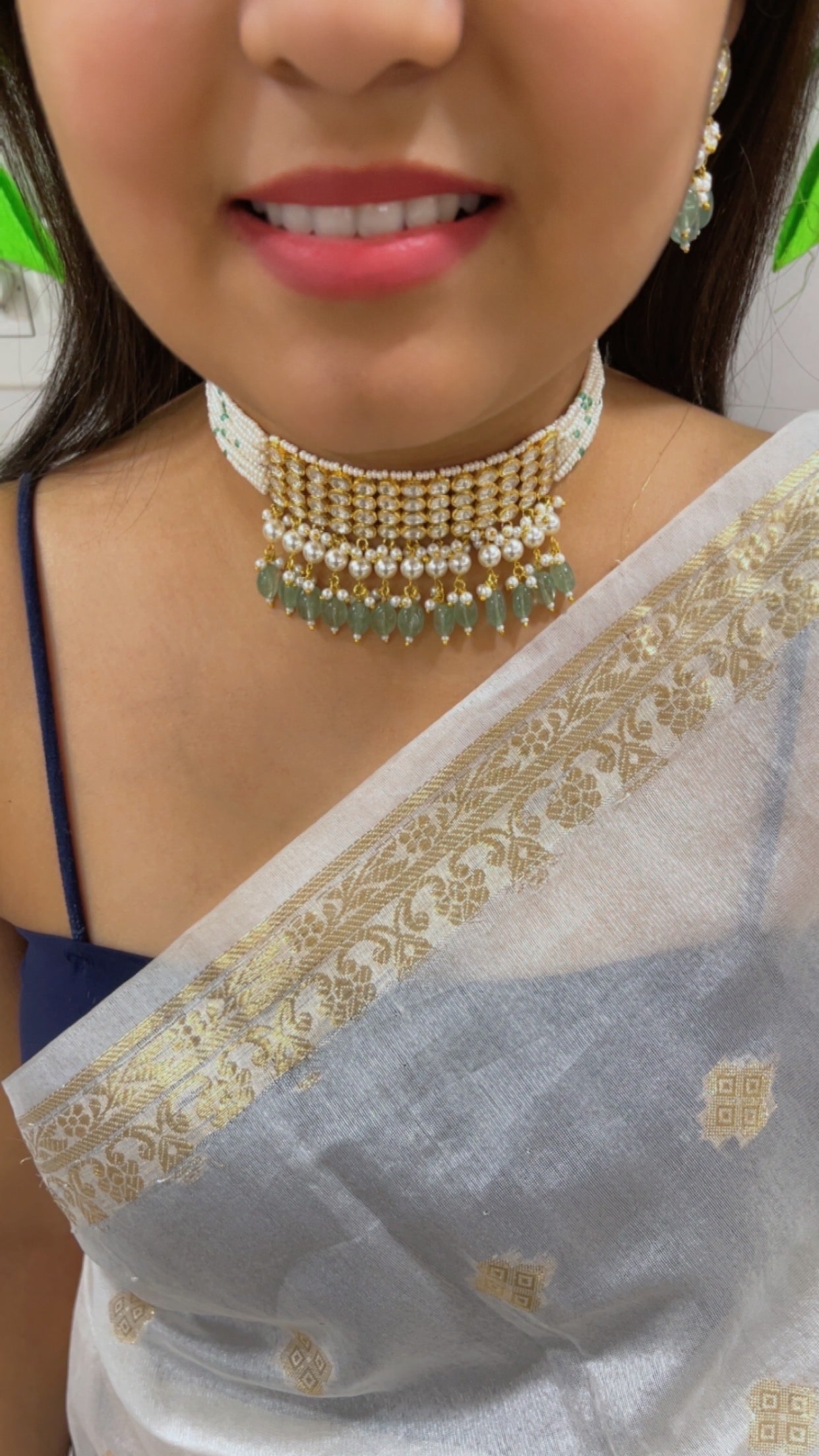 18K Gold Hallmarked Diamond Polki Necklace Jewelry