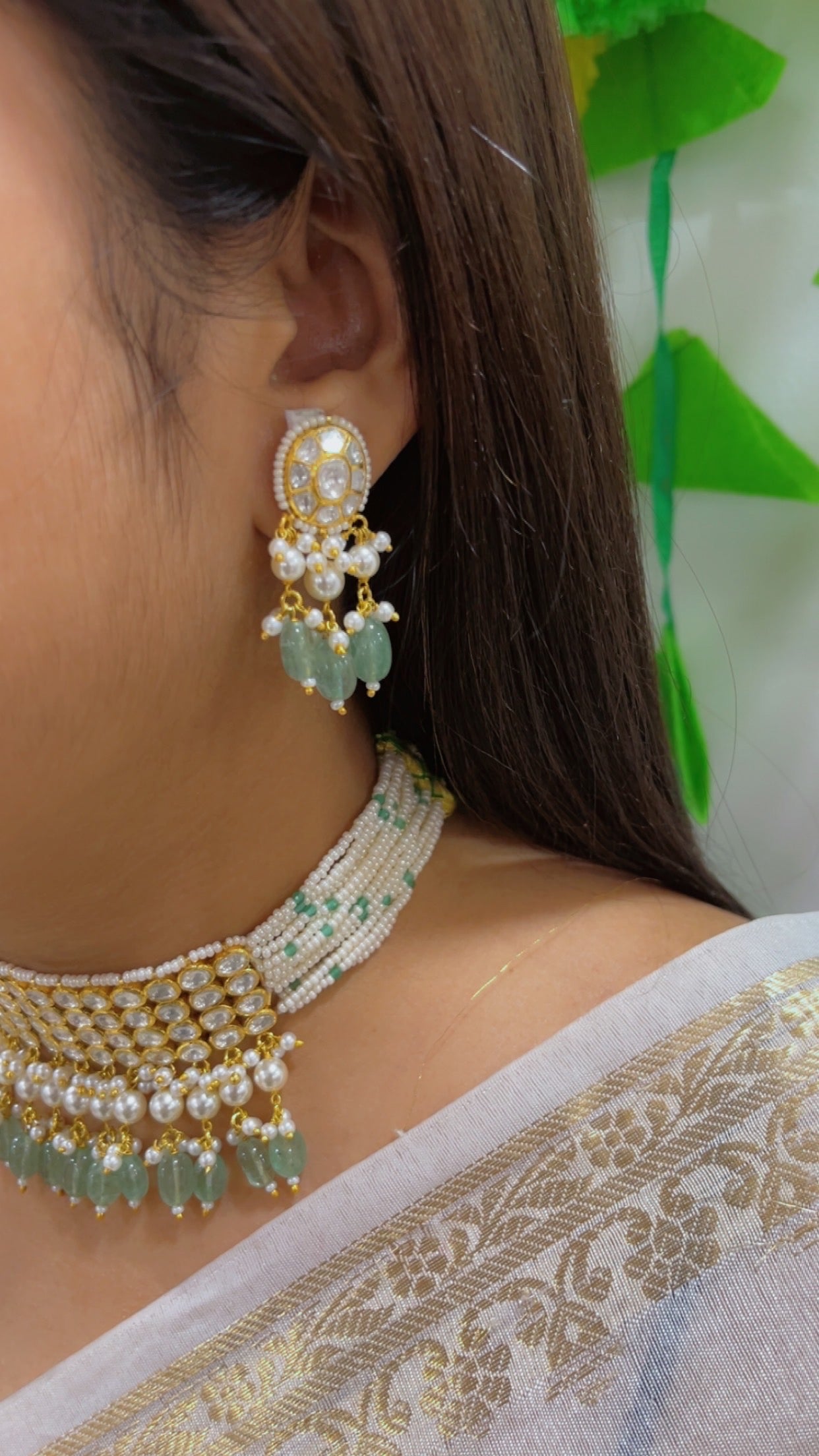 18K Gold Hallmarked Diamond Polki Necklace Jewelry