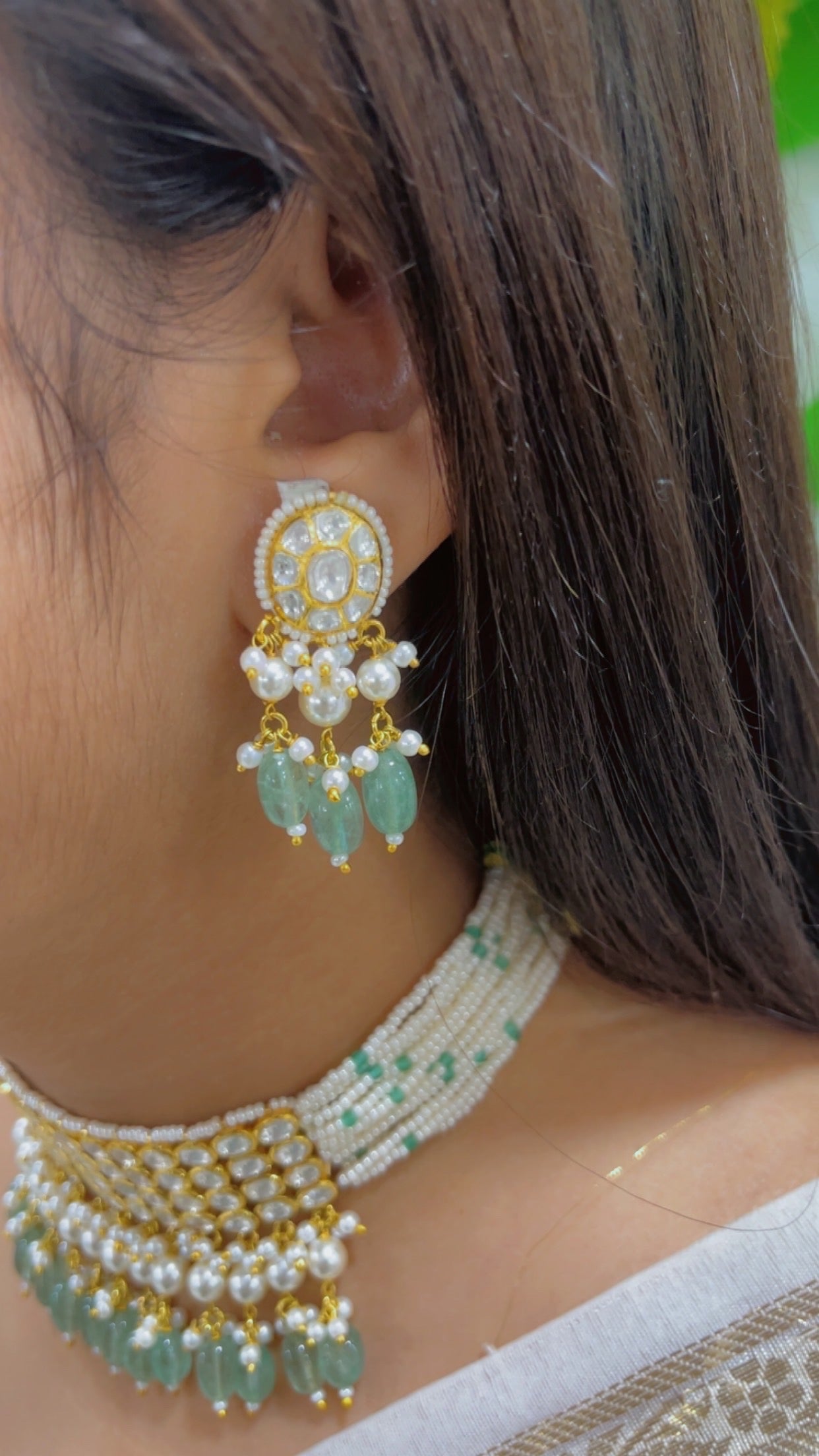 18K Gold Hallmarked Diamond Polki Necklace Jewelry