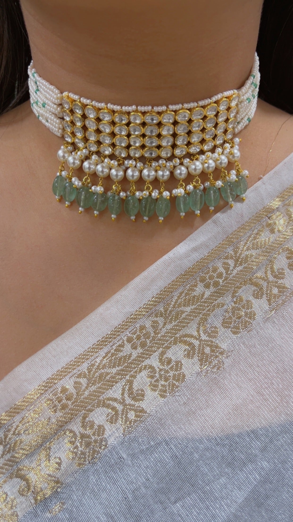 18K Gold Hallmarked Diamond Polki Necklace Jewelry