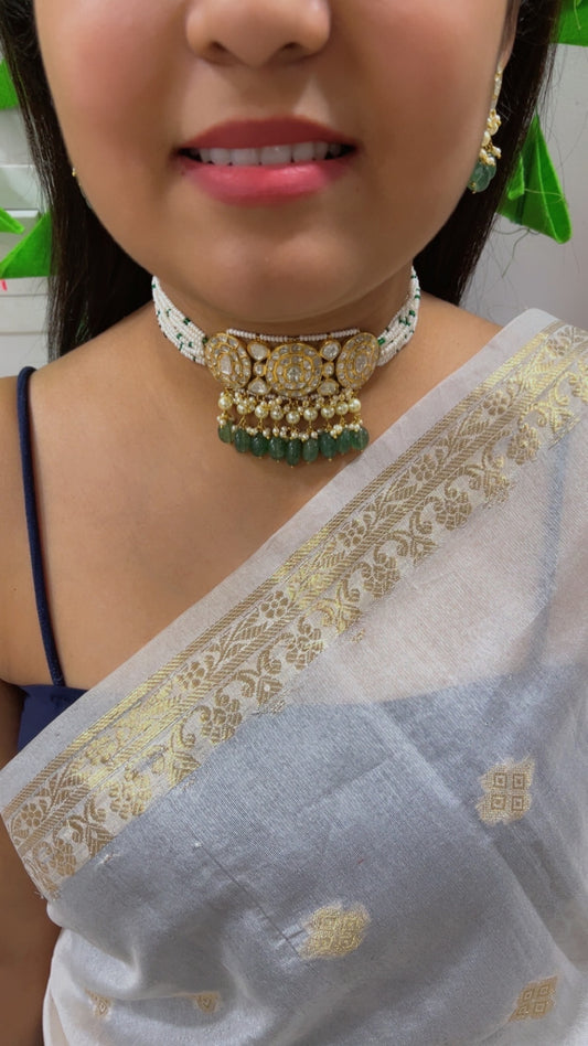 18K Gold Hallmarked Diamond Polki Necklace Jewelry