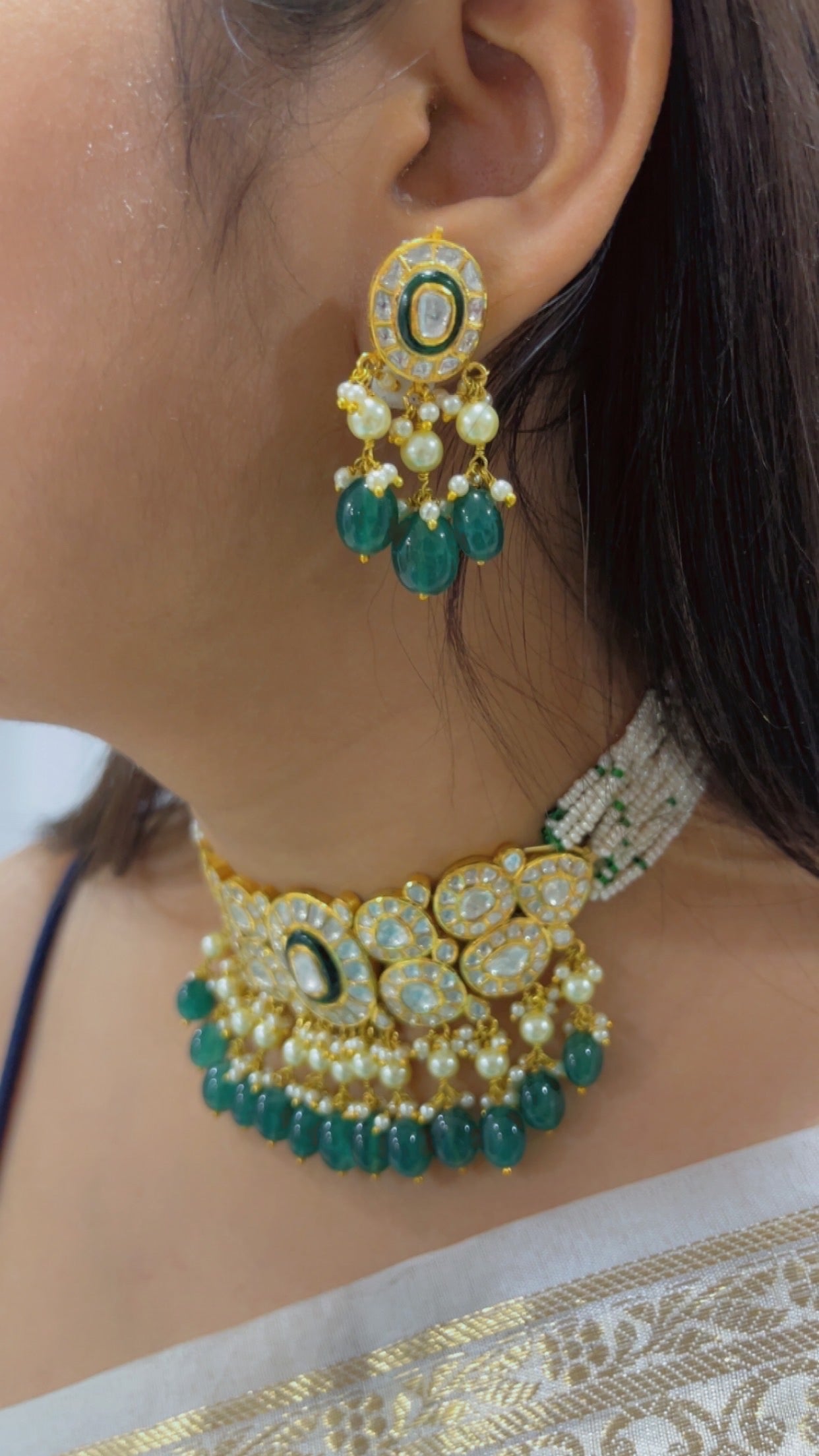 18K Gold Hallmarked Diamond Polki Necklace Jewelry