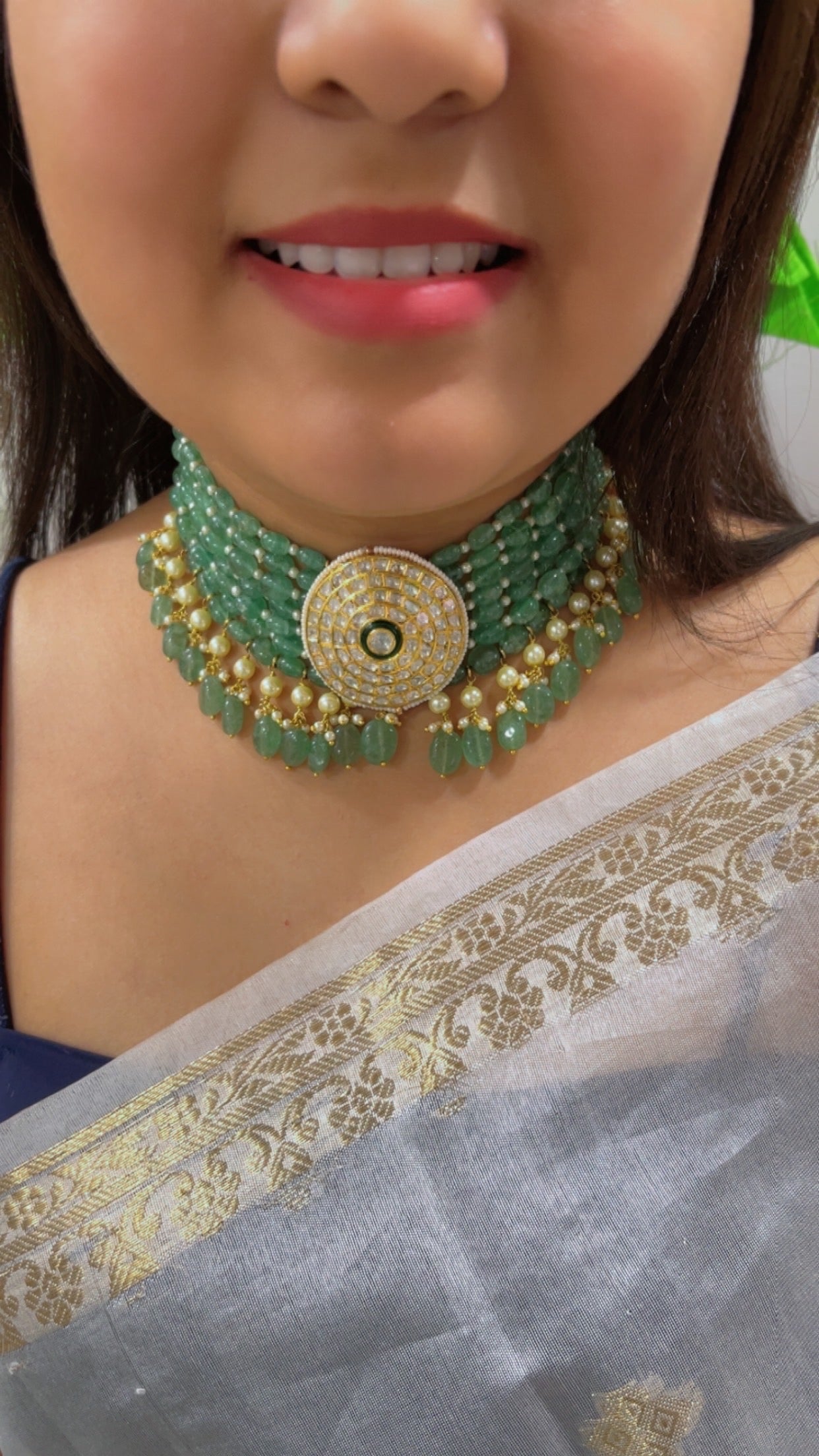 18K Gold Hallmarked Diamond Polki Necklace Jewelry