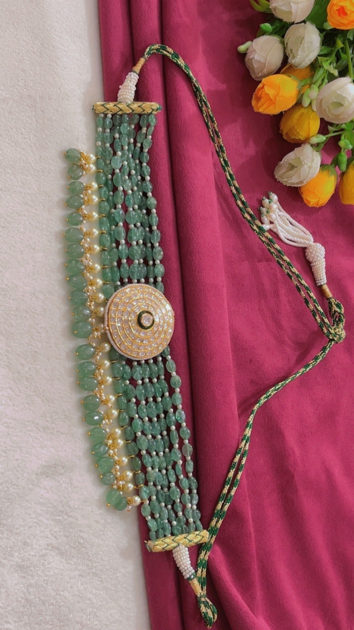 18K Gold Hallmarked Diamond Polki Necklace Jewelry