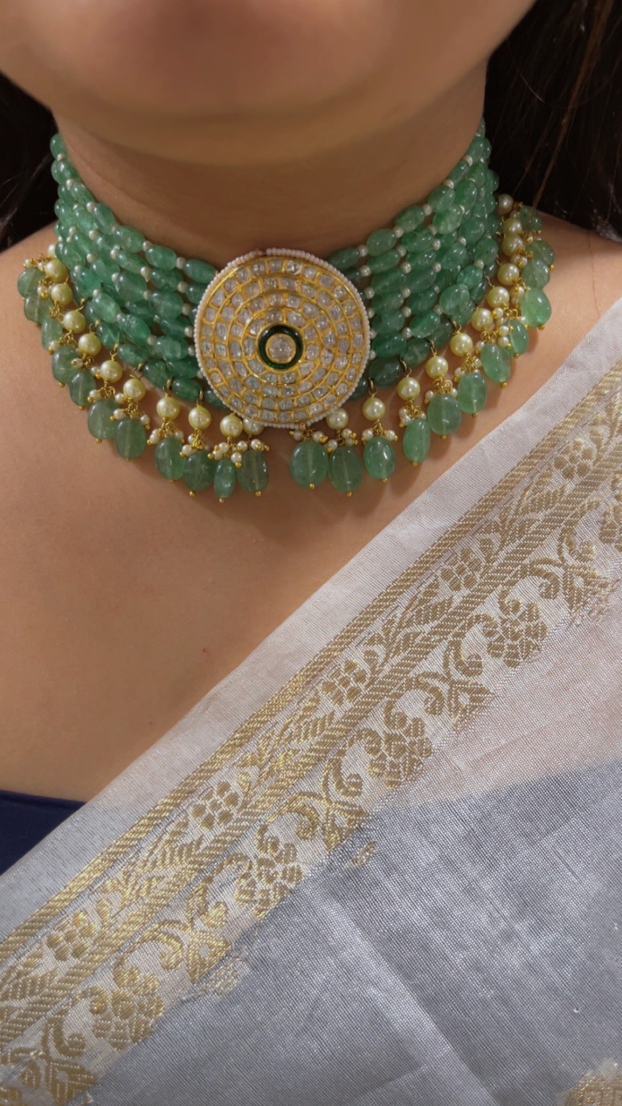 18K Gold Hallmarked Diamond Polki Necklace Jewelry