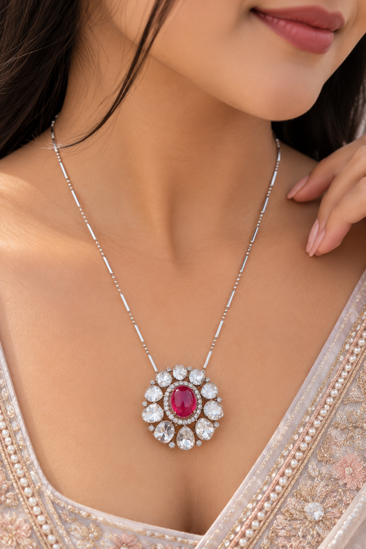 Designer 14 Karat Gold Chain with Ruby Polki Pendant Necklace