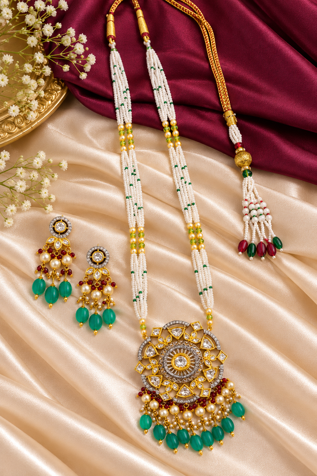 14K Gold Hallmarked Diamond Polki Necklace Jewelry
