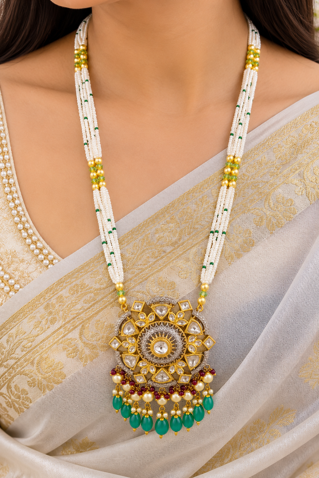 14K Gold Hallmarked Diamond Polki Necklace Jewelry