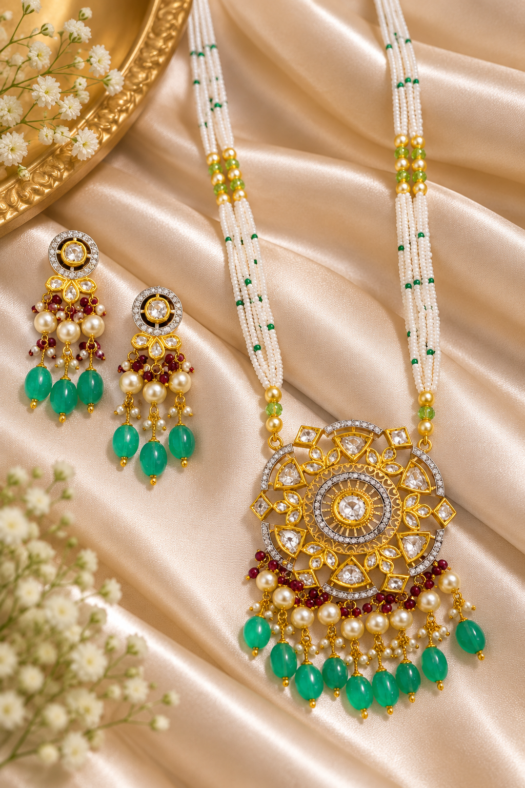 14K Gold Hallmarked Diamond Polki Necklace Jewelry