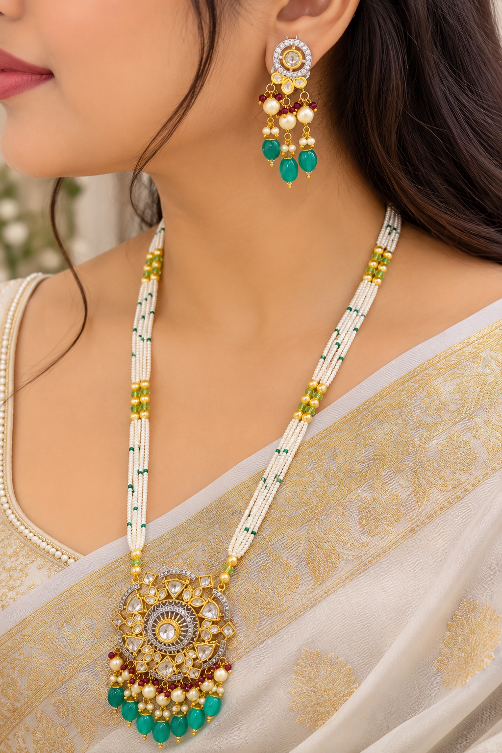 14K Gold Hallmarked Diamond Polki Necklace Jewelry