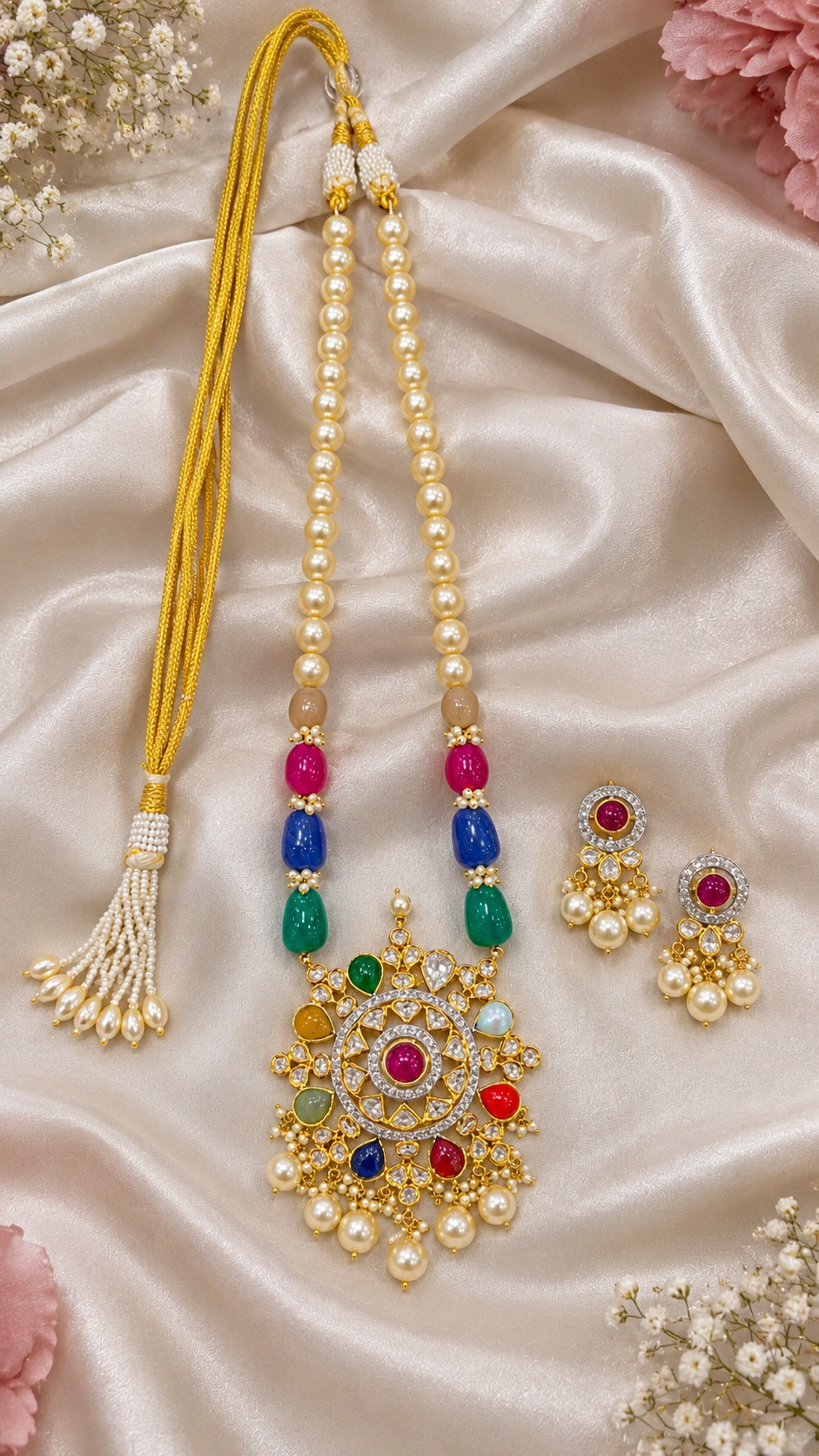 Designer 14 Karat Gold Navratan Necklace Jewelry