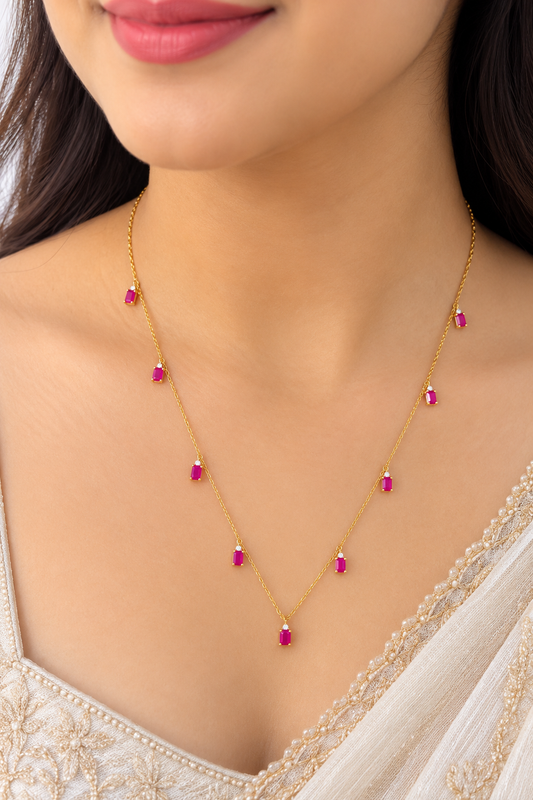 14K Gold Hallmarked With Natural Ruby Chain